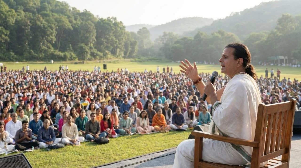 Jonas Masetti ensinando Vedanta para centenas de pessoas na Índia